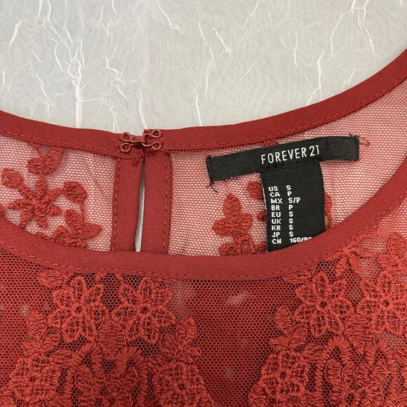 Rust Sheer Mesh Knit Lace T Shirt Scalloped Hem Forever 21 Size Small - Picture 13 of 16